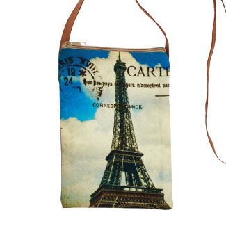 Paris Eiffel Tower Passpart Sling Purse with Leather Strap by Clea Ray