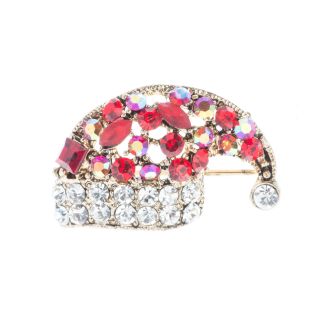 Red & AB Crystal Santa Hat Pin Christmas Brooch