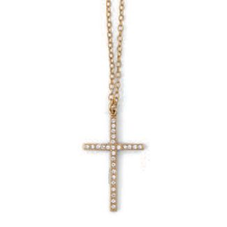 Catherine Popesco Gold or Silver Clear Crystal Cross Necklace