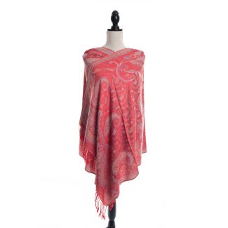 Gorgeous! Silk & Pashmina Paisley Design Red Kani Weave Shawls Scarf Wrap by Rapti Fashion