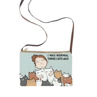 "I was Normal 3 Cats Ago" Sling Purse with Leather Strap by Clea Ray