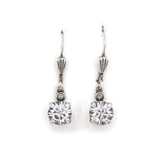 Catherine Popesco Petite Stone 6mm Round Dangle Earrings - Clear Crystal and Silver