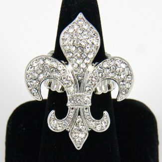 Crystal Fleur De Lys Silver Stretch Ring  Bracchiale