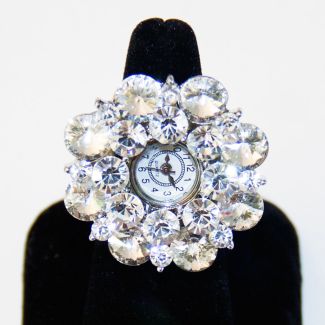 Crystal Watch Silver Stretch Ring  Bracchiale