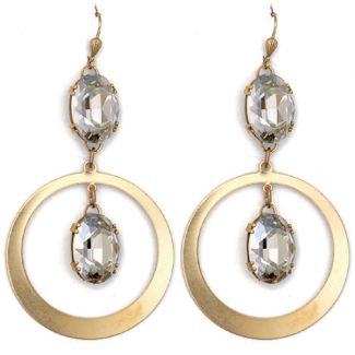 Catherine Popesco Drop Oval Crystal in Circle Earrings - Assorted Colors