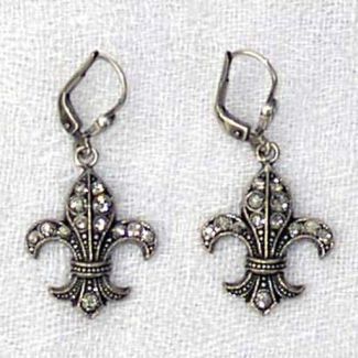 Catherine Popesco Fleur-de-lis Crystal Silver Earrings