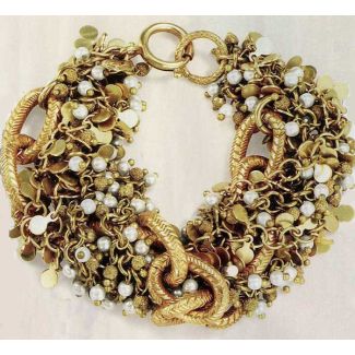 La Vie Parisienne Gold & Pearl Intertwined Oprah Bracelet by Catherine Popesco
