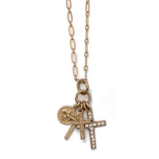 La Vie Gold Three Cross Charm Crystal Necklace