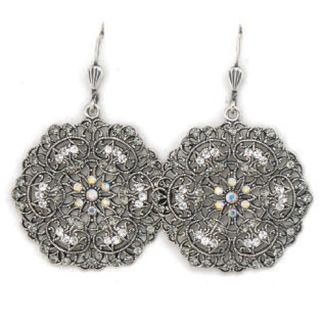 Catherine Popesco Small Round Lacy Crystal Earrings - Silver