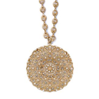 Catherine Popesco Large Lacy Medallion Gold Crystal & Pearl Necklace