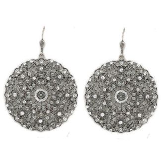 Catherine Popesco Large Lacy Crystal and Silver Round Earrings