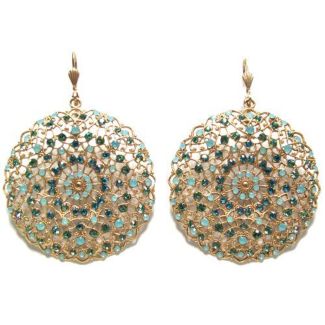Catherine Popesco Large Lacy Pacific Opal and Gold Round Earrings