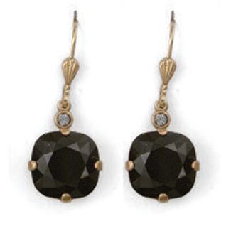 Large Stone Crystal Earrings - Jet Black and Gold