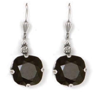 Catherine Popesco Large Stone Crystal Earrings - Jet Black and Silver