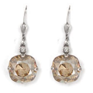Large Stone Crystal Earrings - Champagne and Silver