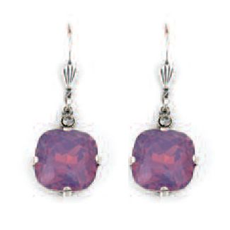 Large Stone Crystal Earrings - Lavender and Silver