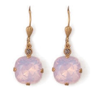 Catherine Popesco Large Stone Crystal Earrings - Rosewater Pink and Gold