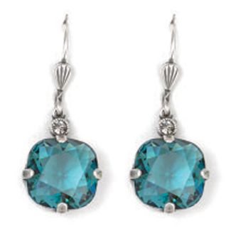 Catherine Popesco Large Stone Crystal Earrings - Teal and Silver