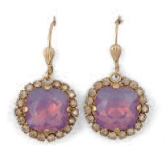Catherine Popesco Large Stone Earrings With Crystals - Lavender & Gold