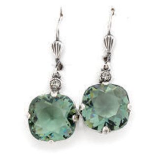 Catherine Popesco Large Stone Crystal Earrings - Marine and Silver