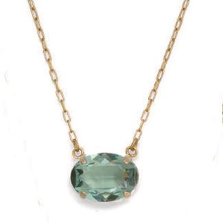 Oval Stone Crystal Necklace - Marine & Gold