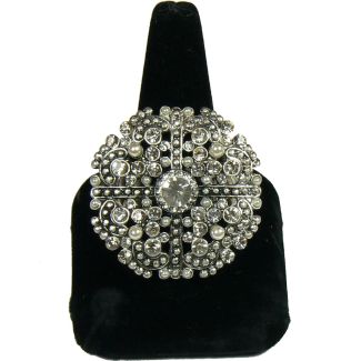 Large Silver Cyrstal and Pearl Stretch Ring Bracchiale