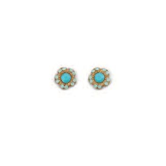 Catherine Popesco Stud or Post Turquoise Flower Crystal Earrings