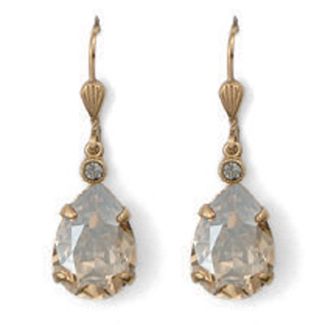 Catherine Popesco Champagne Teardrop and Gold Crystal Earrings