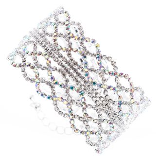 Jubilee Cuff Bracelet Braids of Irridescent Crystals in Memory Wire - Silver