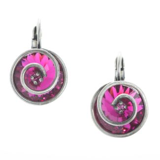 Konplott Jewelry - Classic Twist Eurowire Earrings - Dark Rose Fuchsia Crystal