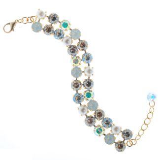 Lisa Marie Double Row Swarovski Crystal Tennis Bracelet - Pearl Combo