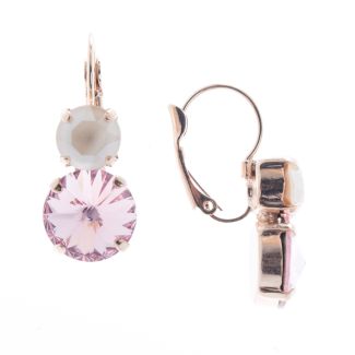 Lisa Marie Jewelry Two Stone Swarovski Crystal Earrings - Rose/Ivory