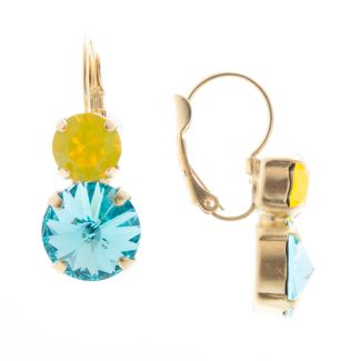 Lisa Marie Jewelry Two Stone Swarovski Crystal Earrings - Yellow & Blue