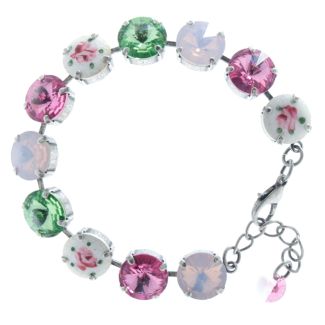 Lisa Marie Jewelry Vintage Enameled Rose Swarovski Crystal Bracelet