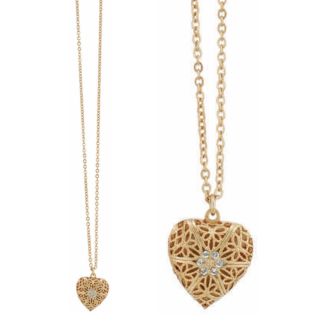 Catherine Popesco Gold Filigree Heart Locket Pendant Necklace
