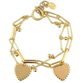 Catherine Popesco Gold Heart Charms on Paper Clip Chain Bracelet