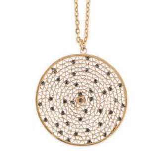 Catherine Popesco Large Round Crystal Filigree Mesh Pendant Necklace 