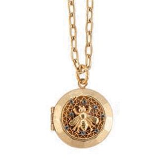 Catherine Popesco Round Crystal Filigree Mesh Bee Locket Necklace
