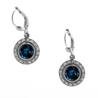 Catherine Popesco Small Round Rhinestone Dangle Earrings - Montana Blue