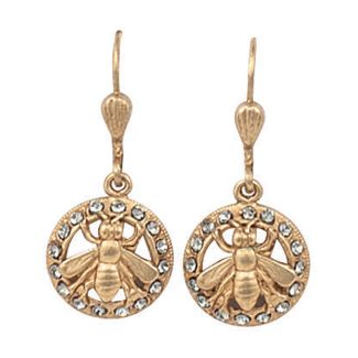 Catherine Popesco Gold Bee in Circle Black Diamond Crystal Earrings