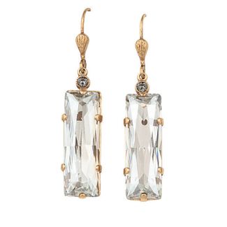 Catherine Popesco Gold or Silver Long Rectangle Diamond Crystal Earrings