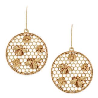 Catherine Popesco Round Gold Bee Flower Honeycomb Earrings