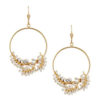 Elegant Catherine Popesco Gold Crystal Cluster Baguette Hoop Earrings