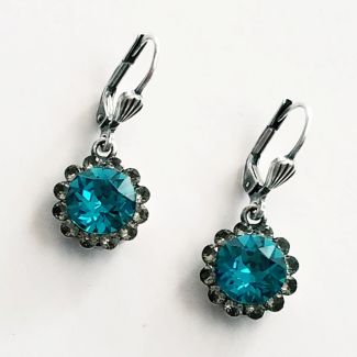 Catherine Popesco Crystal Flower Dangle Earrings - Teal