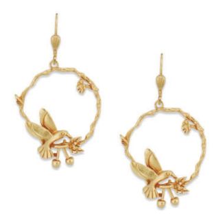 Catherine Popesco Gold Bird Flower Hoop Earrings