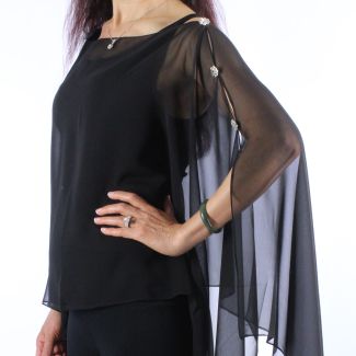 Magic Scarf Company Silky Crystal Button Scarf Poncho - Solid Black