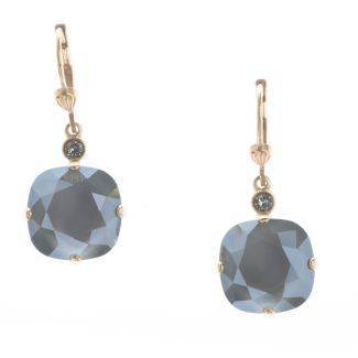 New Color! Catherine Popesco 12mm Large Stone Crystal Earrings - Dark Gray