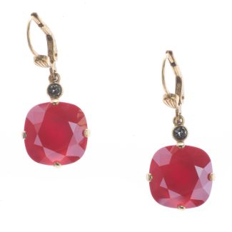 New Color! Catherine Popesco 12mm Large Stone Crystal Earrings - Royal Red