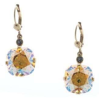 New Color! Catherine Popesco 12mm Large Stone Crystal Earrings - Light Topaz Shimmer