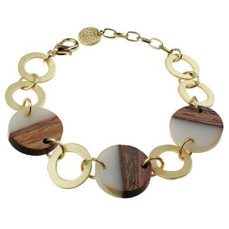 Sweet Lola Bracelet - Light Grey Resin & Wood Circles with Gold Links